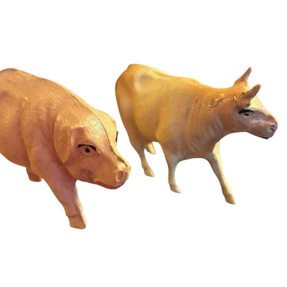 Two (2) Antique Celluloid Farm Animals Cow & Pig Farm Animal Miniature USA*